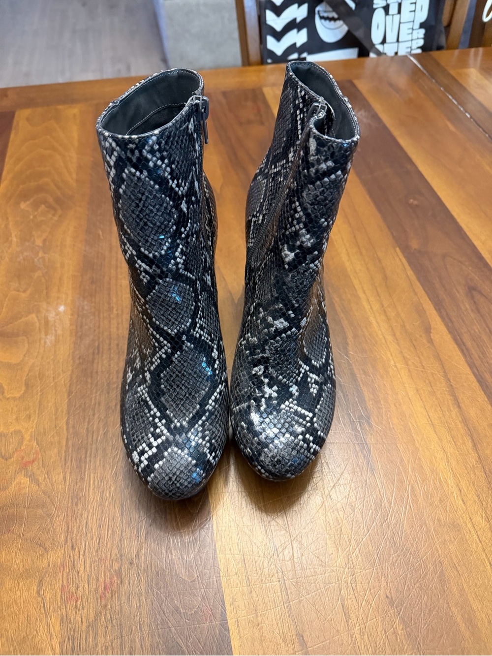 Steve Madden Black Snake-Print Heeled Ankle Boots